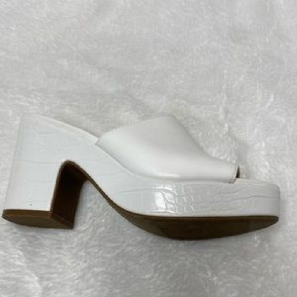 White Mule Slides w/ Croc Skin detail
